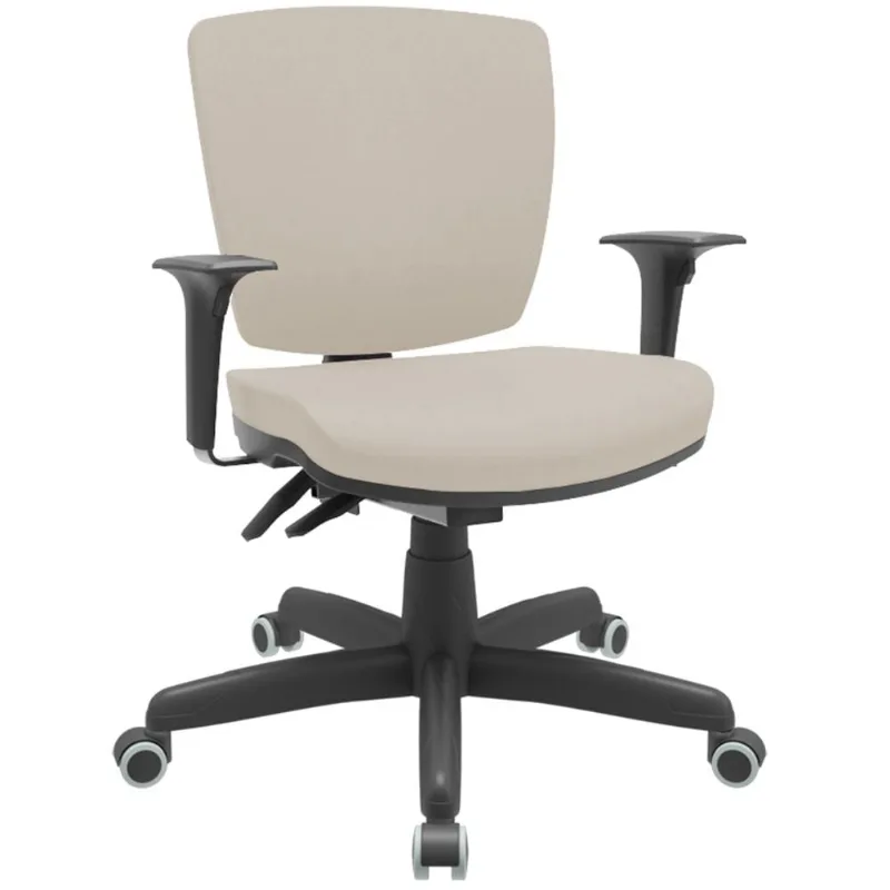 Cadeira de Escritório Executiva Office Base Giratória Preto Baixa Flexi P03 Vinil Bege - Lyam