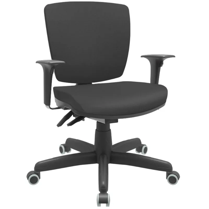 Cadeira de Escritório Executiva Office Base Giratória Preto Baixa Flexi P03 Vinil Preto - Lyam - Lyam Decor
