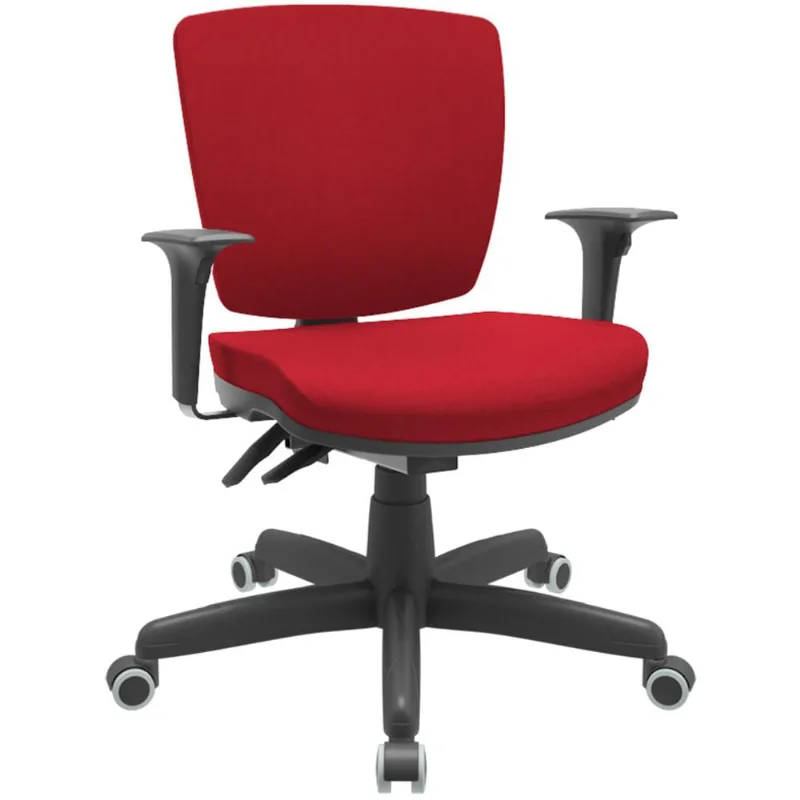 Cadeira de Escritório Executiva Office Giratória Preto Baixa Flexi P03 Poliéster Vermelho - Lyam