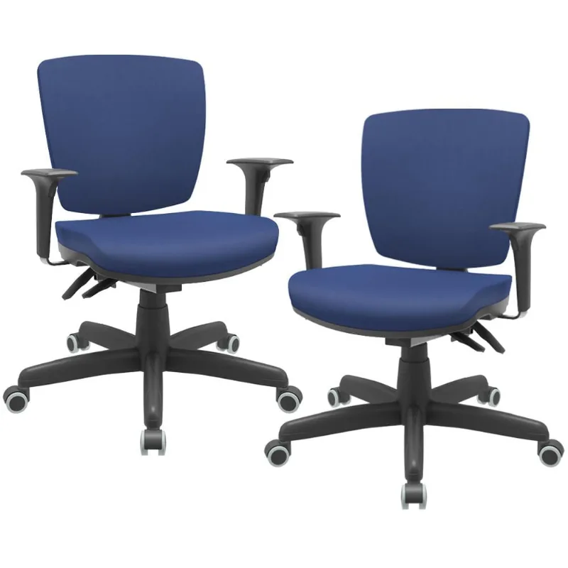 Kit 02 Cadeiras de Escritório Executiva Office Giratória Preto Baixa Flexi P03 Vinil Azul - Lyam - Lyam Decor