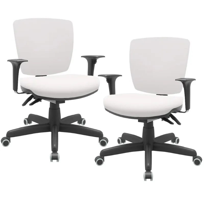 Kit 02 Cadeiras de Escritório Executiva Office Giratória Preto Baixa Flexi P03 Vinil Branco - Lyam - Lyam Decor
