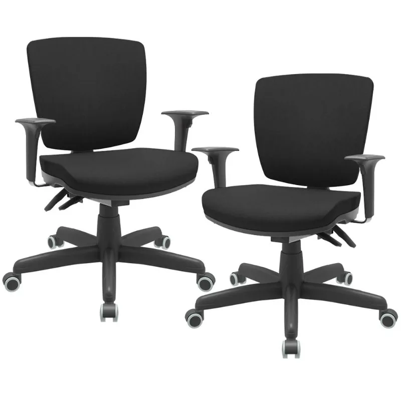 Kit 02 Cadeiras Escritório Executiva Office Giratória Preto Baixa Flexi P03 Poliéster Preto - Lyam - Lyam Decor