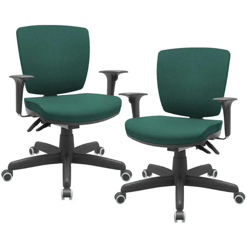Kit 02 Cadeiras Escritório Executiva Office Giratória Preto Baixa Flexi P03 Poliéster Verde - Lyam