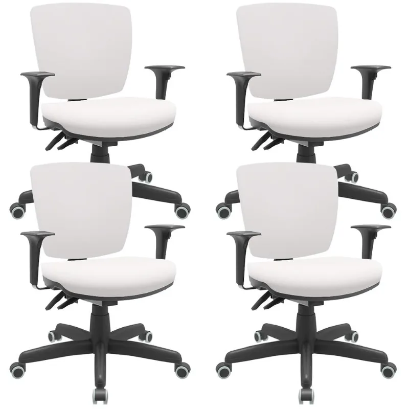 Kit 04 Cadeiras de Escritório Executiva Office Giratória Preto Baixa Flexi P03 Vinil Branco - Lyam