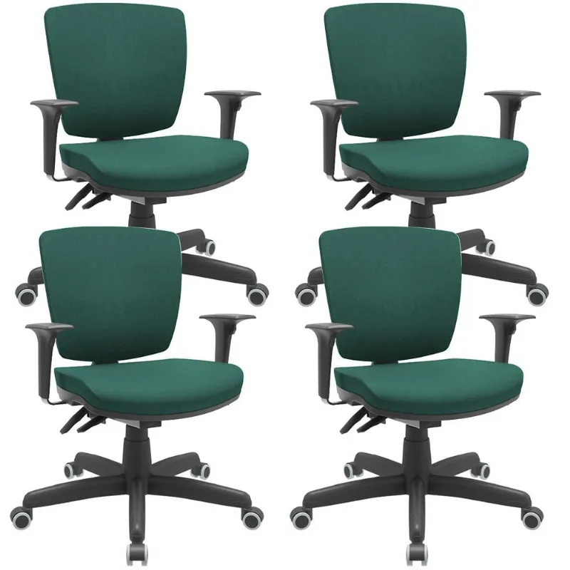 Kit 04 Cadeiras Escritório Executiva Office Giratória Preto Baixa Flexi P03 Poliéster Verde - Lyam - Lyam Decor