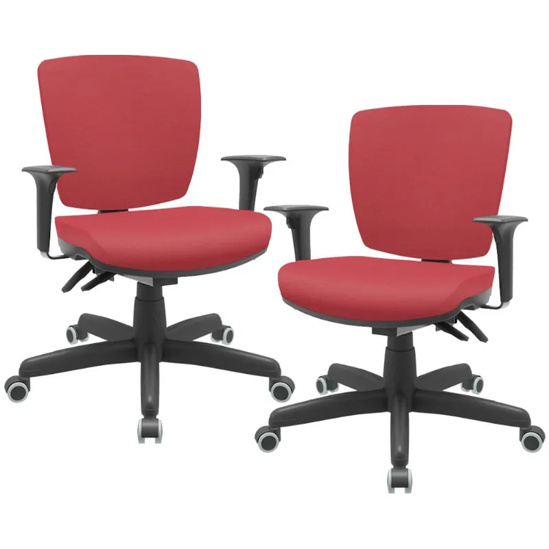 Kit 2 Cadeiras de Escritório Executiva Office Giratória Preto Baixa Flexi P03 Vinil Vermelho - Lyam