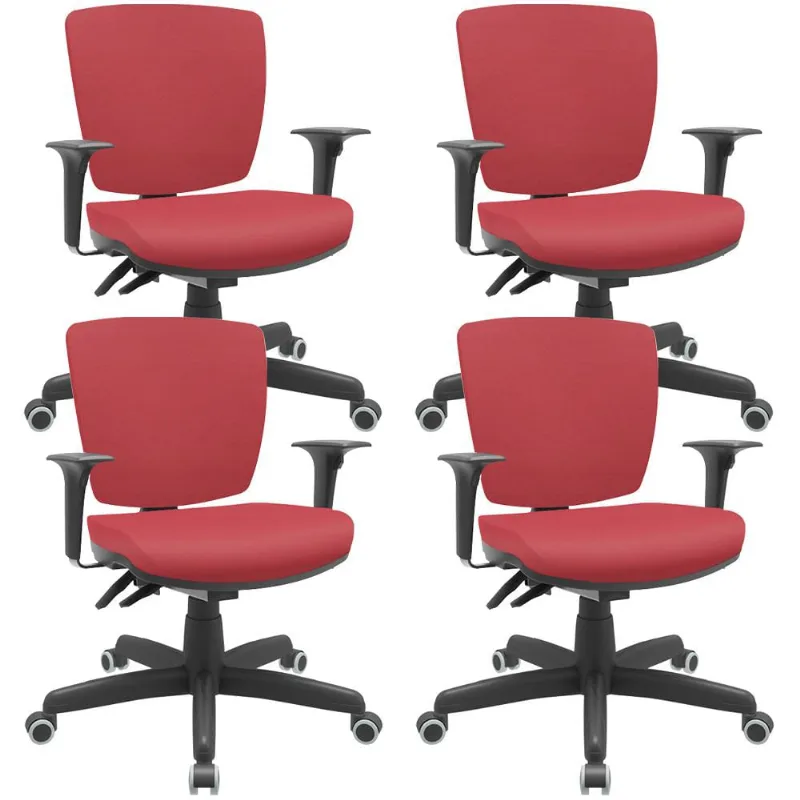 Kit 4 Cadeiras de Escritório Executiva Office Giratória Preto Baixa Flexi P03 Vinil Vermelho - Lyam - Lyam Decor
