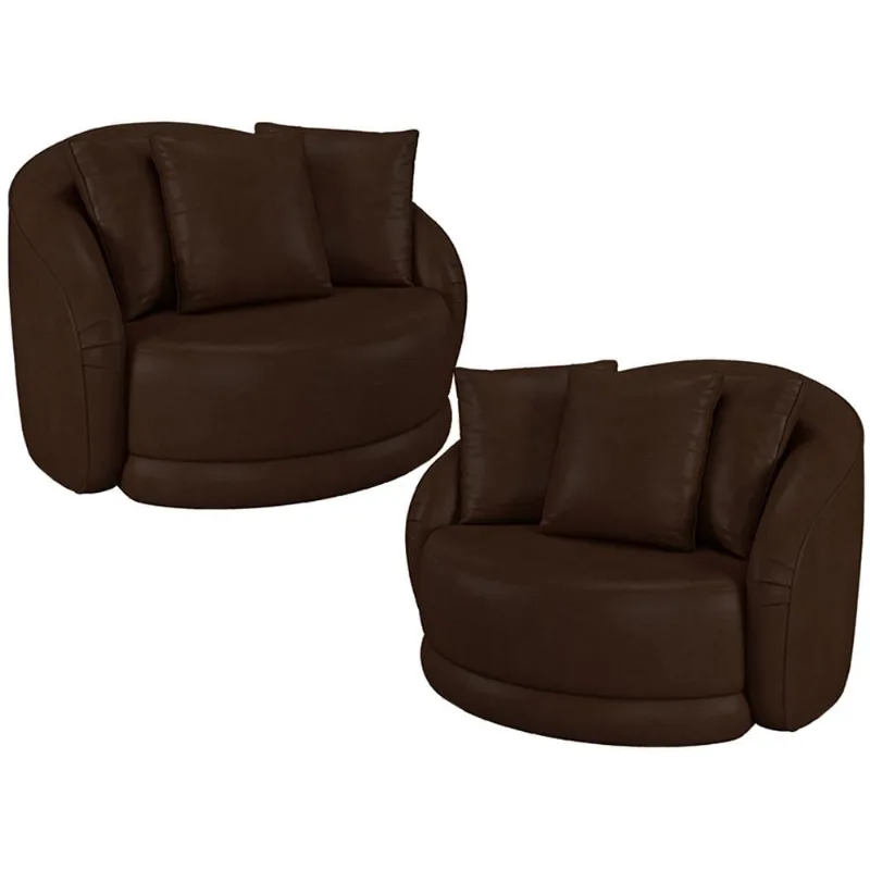 Kit 02 Poltronas Decorativa Para Sala de Estar Base Giratória Witta M03 Corano Marrom - Lyam Decor - Lyam Decor