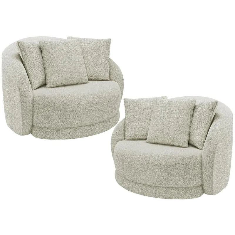 Kit 02 Poltronas Decorativa Para Sala Estar Base Giratória Witta M03 Bouclê Bege Claro - Lyam Decor - Lyam Decor