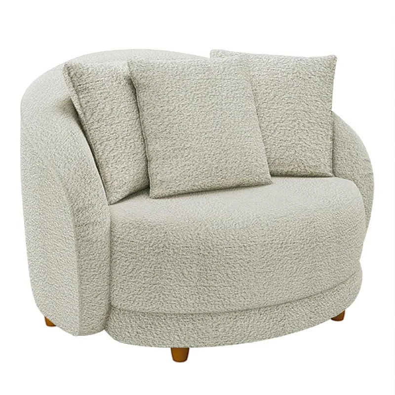 Poltrona Decorativa Para Sala de Estar Fixa Pés Madeira Witta M03 Bouclê Bege Claro - Lyam Decor - Lyam Decor
