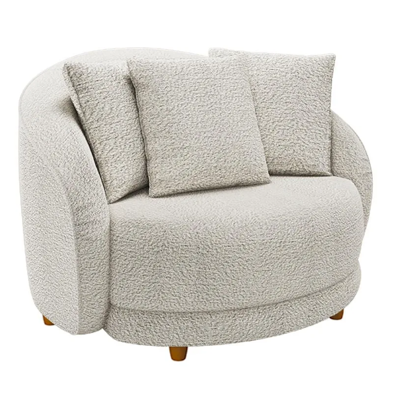 Poltrona Decorativa Para Sala de Estar Fixa Pés Madeira Witta M03 Bouclê Branco - Lyam Decor - Lyam Decor