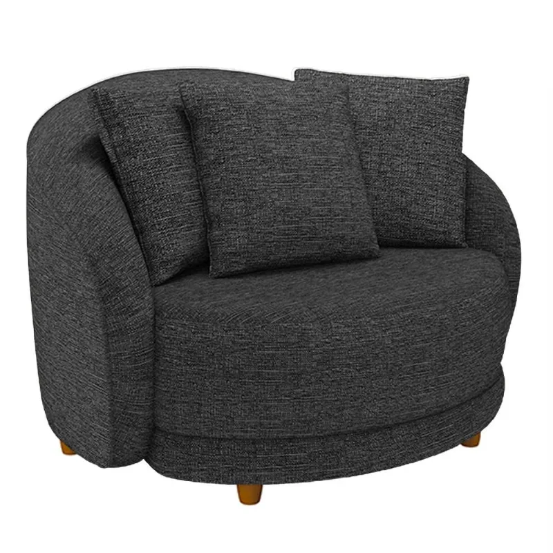 Poltrona Decorativa Para Sala de Estar Fixa Pés Madeira Witta M03 Linho Chumbo - Lyam Decor - Lyam Decor