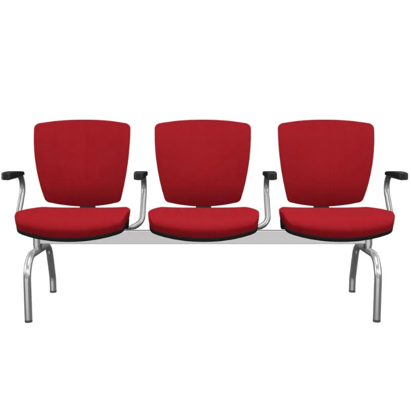 Cadeira Longarina 3 Lugares Aeroporto Recepção Cromado Baixa Flexi P03 Poliéster Vermelho - Lyam - Lyam Decor