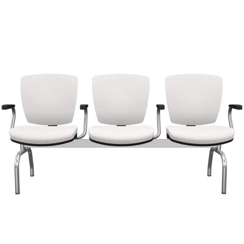 Cadeira Longarina 3 Lugares Aeroporto Recepção Cromado Baixa Flexi P03 Vinil Branco - Lyam