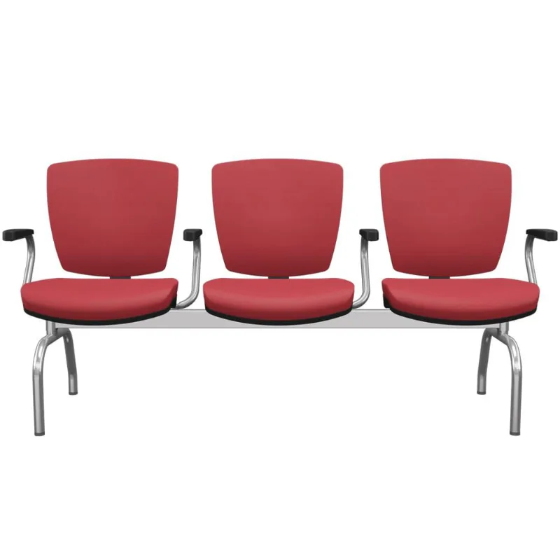 Cadeira Longarina 3 Lugares Aeroporto Recepção Cromado Baixa Flexi P03 Vinil Vermelho - Lyam - Lyam Decor