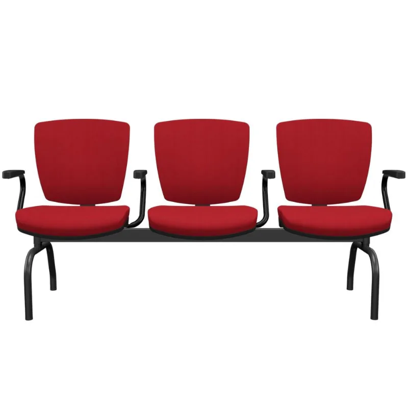 Cadeira Longarina 3 Lugares Aeroporto Recepção Preto Baixa Flexi P03 Poliéster Vermelho - Lyam - Lyam Decor