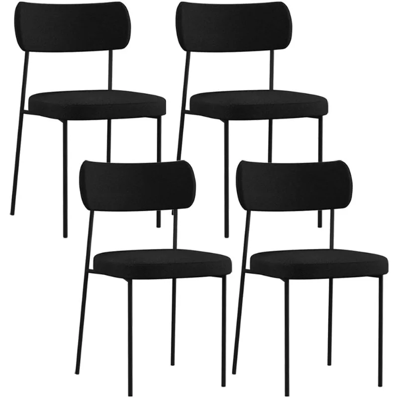 Kit 04 Cadeiras Decorativas Estofadas Para Sala de Jantar Melina L02 Poliéster Preto - Lyam - Lyam Decor