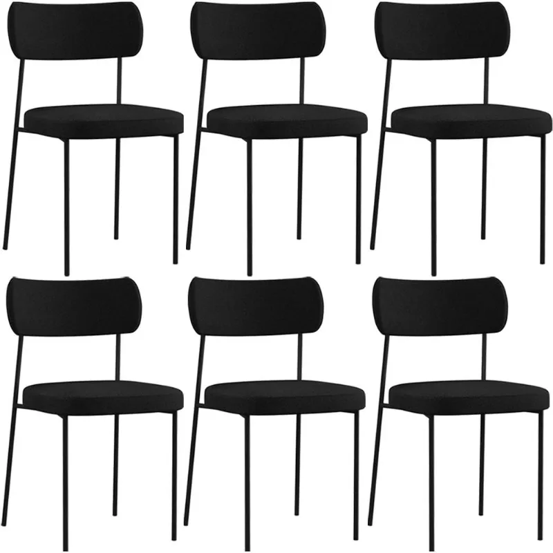 Kit 06 Cadeiras Decorativas Estofadas Para Sala de Jantar Melina L02 Poliéster Preto - Lyam - Lyam Decor
