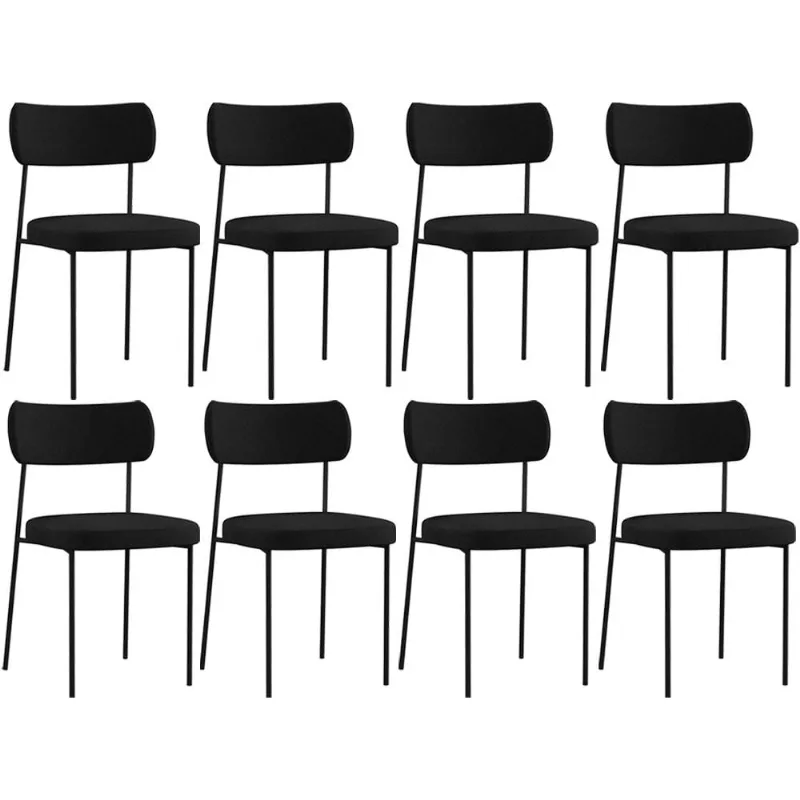 Kit 08 Cadeiras Decorativas Estofadas Para Sala de Jantar Melina L02 Poliéster Preto - Lyam - Lyam Decor