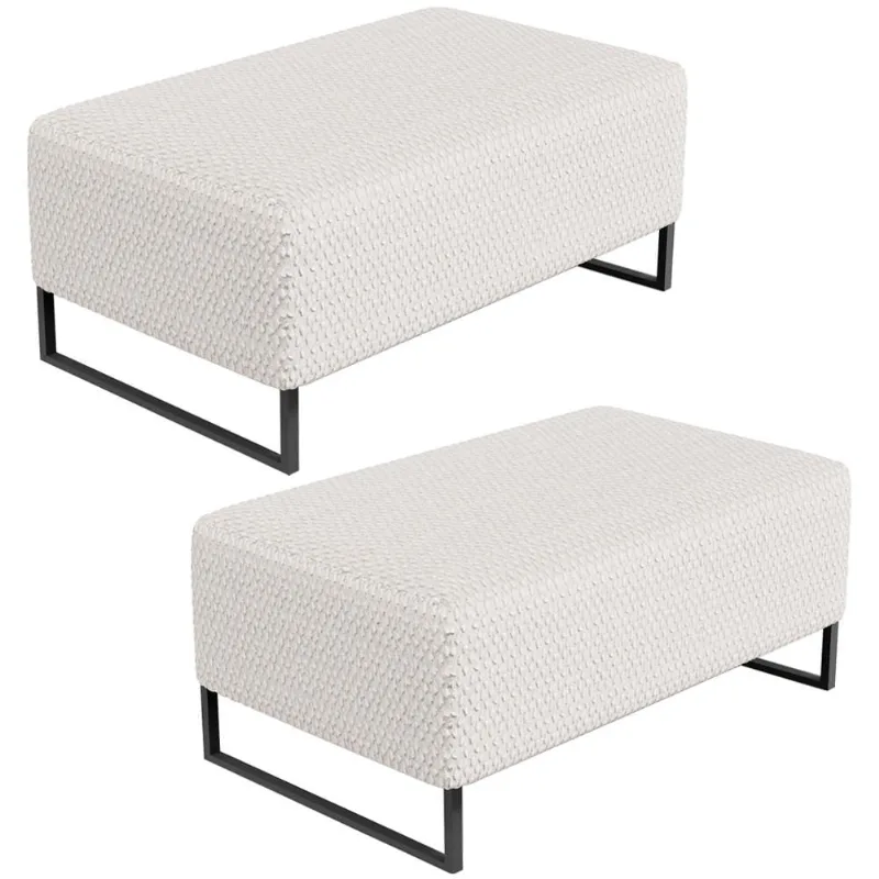 Kit 02 Puff Decorativo Para Sala de Estar Cléo Base de Ferro Preto 90 cm W01 Bouclê Cru - Lyam - Lyam Decor
