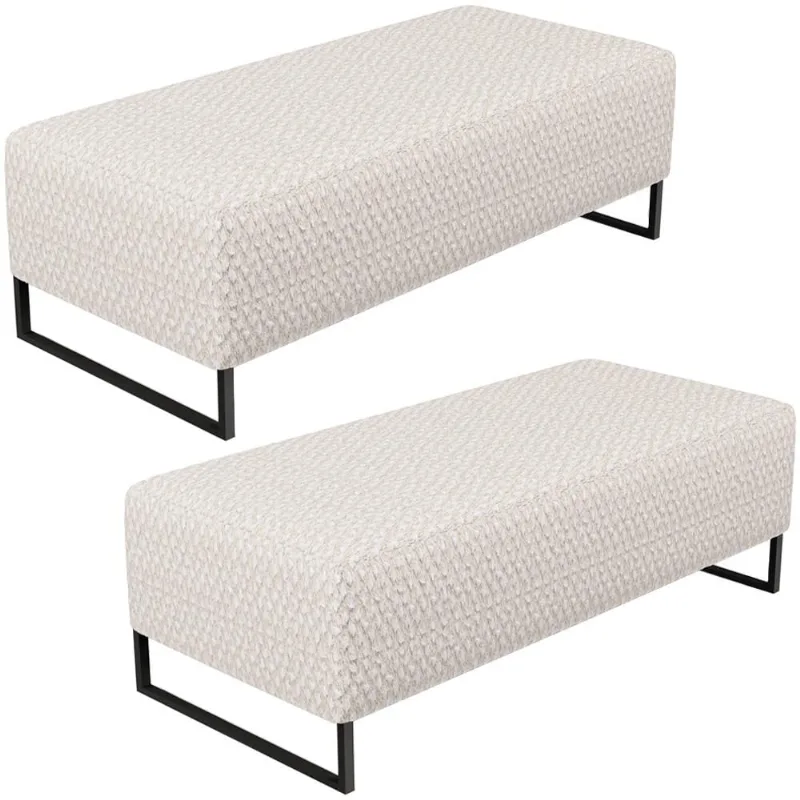 Kit 02 Puffs Decorativo Sala de Estar Bali W01 Base de Ferro 120x50 cm Bouclê Cru - Lyam