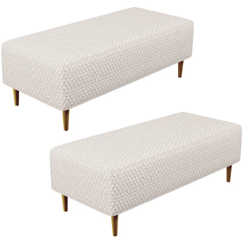 Kit 02 Puffs Decorativo Sala de Estar Bali W01 Pés Palito 120x50 cm Bouclê Cru - Lyam