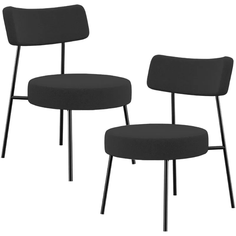 Kit 02 Poltronas Decorativas Para Sala De Estar Base Fixa Londres L02 Bouclê Preto - Lyam