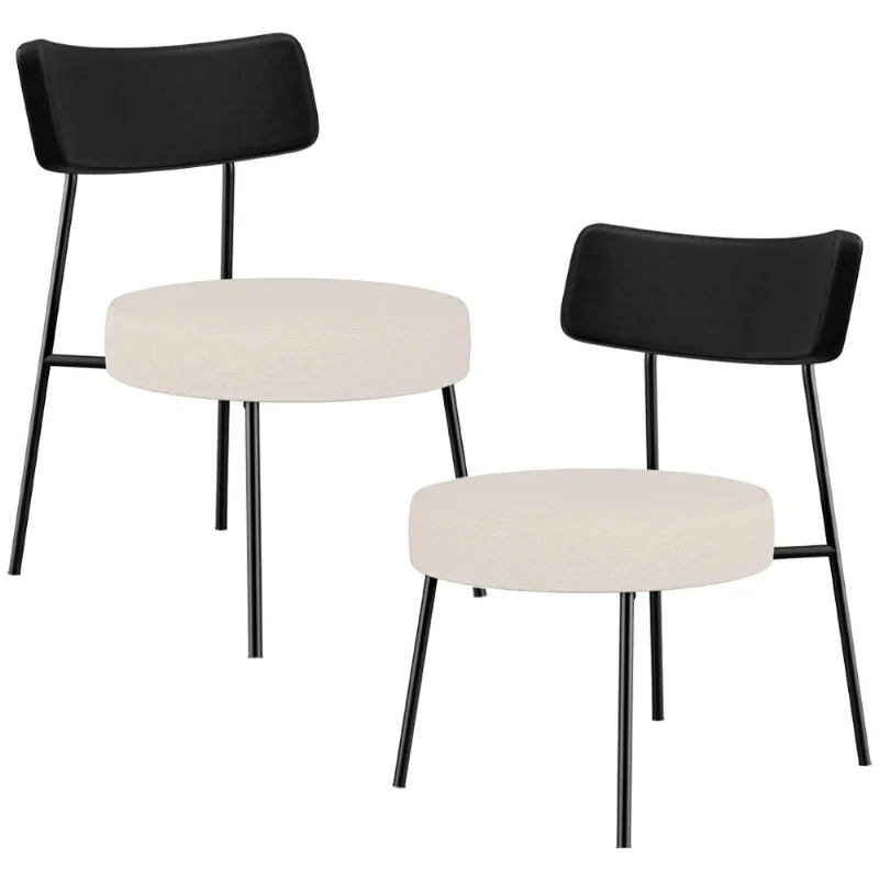 Kit 02 Poltronas Decorativas Para Sala De Estar Base Fixa Londres L02 Couríssimo Preto Linho Bege - Lyam - Lyam Decor