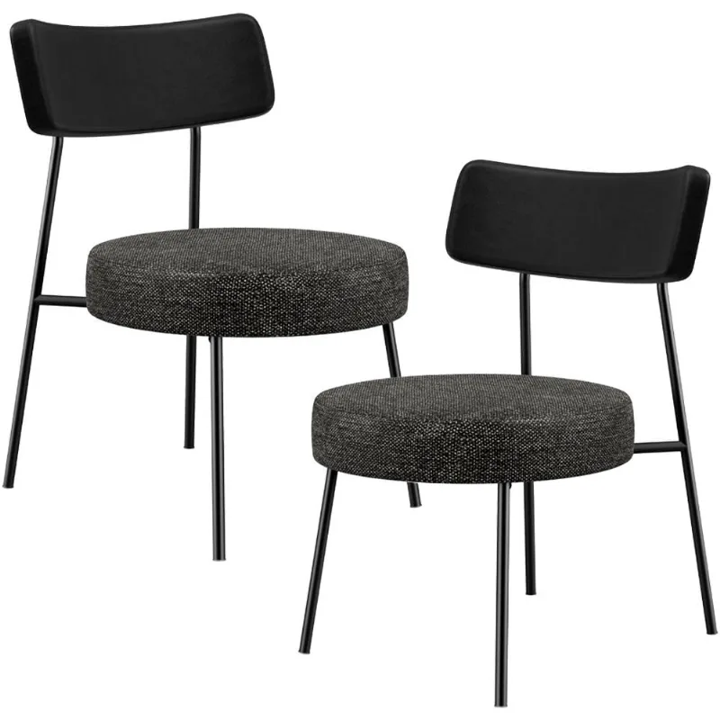 Kit 02 Poltronas Decorativas Para Sala De Estar Base Fixa Londres L02 Couríssimo Preto Linho Chumbo - Lyam - Lyam Decor