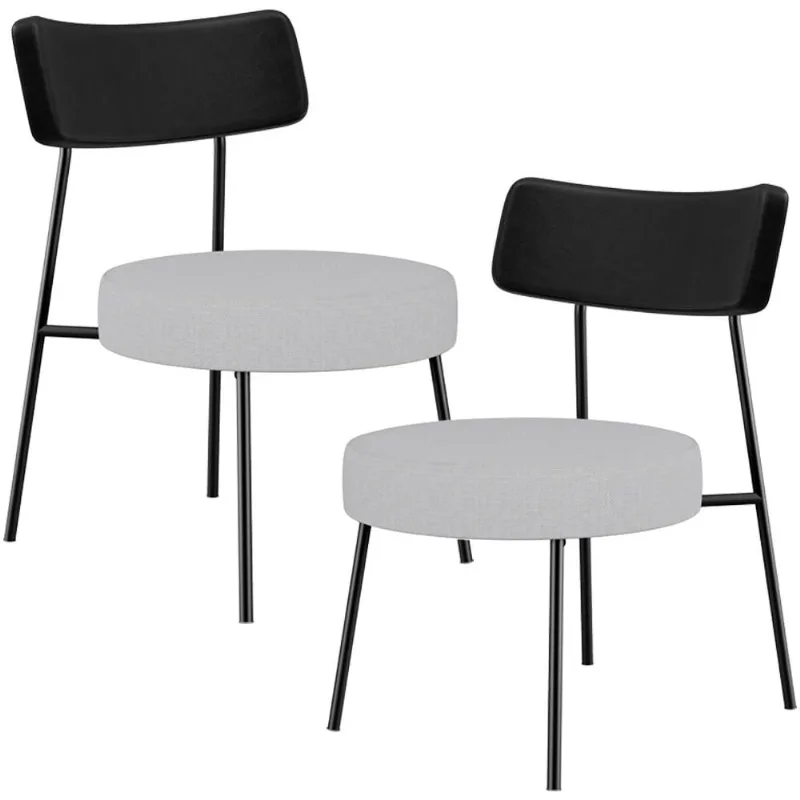 Kit 02 Poltronas Decorativas Para Sala De Estar Base Fixa Londres L02 Couríssimo Preto Linho Cinza - Lyam - Lyam Decor