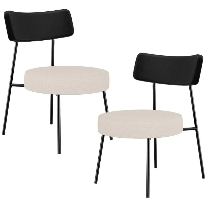Kit 02 Poltronas Decorativas Para Sala De Estar Base Fixa Londres L02 Couríssimo Preto Linho Cru - Lyam - Lyam Decor