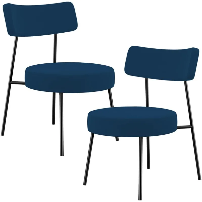 Kit 02 Poltronas Decorativas Para Sala De Estar Base Fixa Londres L02 Suede Azul Marinho - Lyam - Lyam Decor
