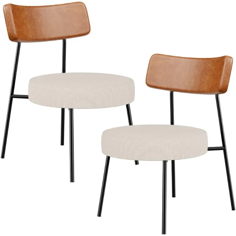 Kit 02 Poltronas Decorativas Para Sala De Estar Fixa Londres L02 Couríssimo Camel Linho Bege - Lyam - Lyam Decor