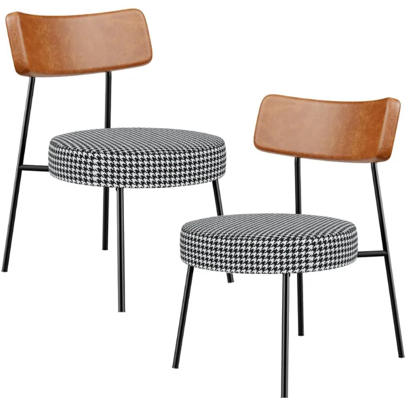 Kit 02 Poltronas Decorativas Para Sala De Estar Fixa Londres L02 Couríssimo Camel Pied Poule - Lyam - Lyam Decor