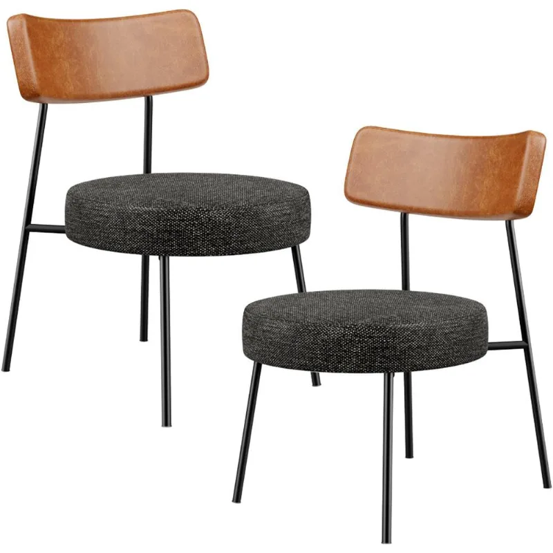 Kit 02 Poltronas Decorativas Sala De Estar Fixa Londres L02 Couríssimo Camel Linho Chumbo - Lyam - Lyam Decor