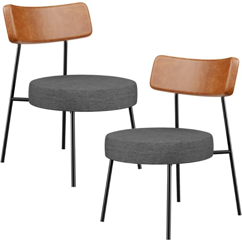 Kit 02 Poltronas Decorativas Sala Estar Fixa Londres L02 Couríssimo Camel Linho Cinza Escuro - Lyam - Lyam Decor