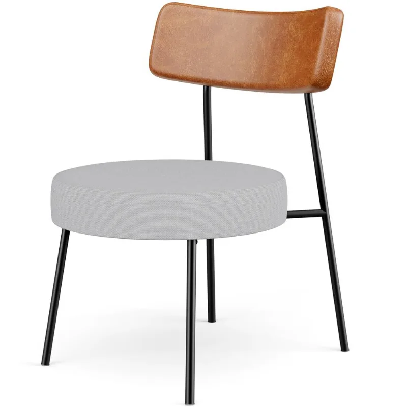 Poltrona Decorativa Para Sala De Estar Base Fixa Londres L02 Couríssimo Camel Linho Cinza - Lyam - Lyam Decor
