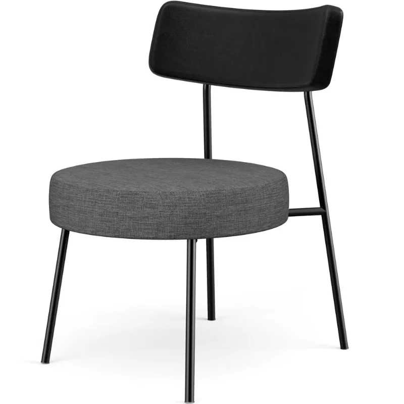Poltrona Decorativa Para Sala De Estar Fixa Londres L02 Couríssimo Preto Linho Cinza Escuro - Lyam - Lyam Decor