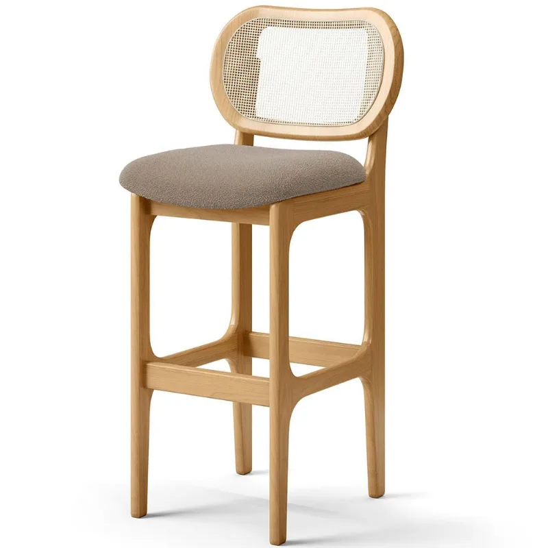 Banqueta Alta Para Cozinha Bancada Sala Tela Betta Fixa L02 Bouclê Bege - Lyam - Lyam Decor