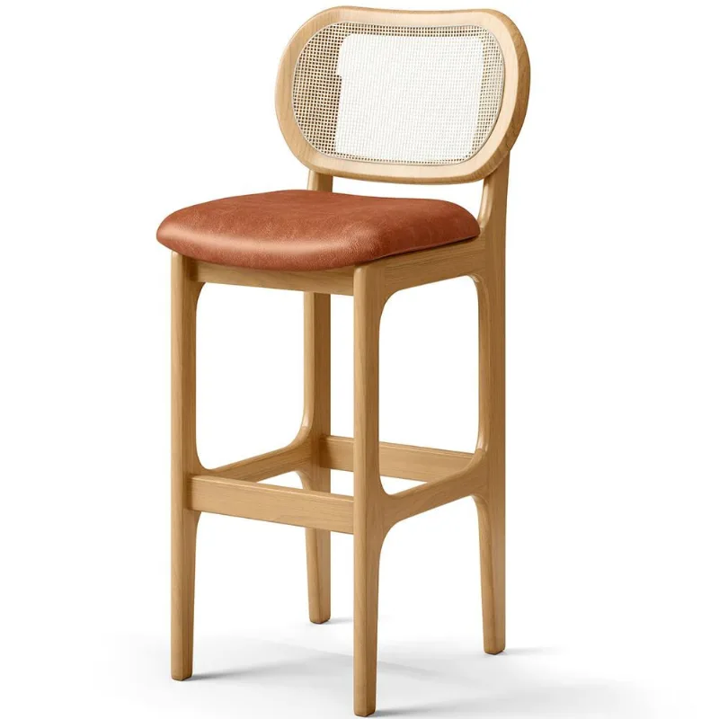 Banqueta Alta Para Cozinha Bancada Sala Tela Betta Fixa L02 Couríssimo Camel - Lyam - Lyam Decor