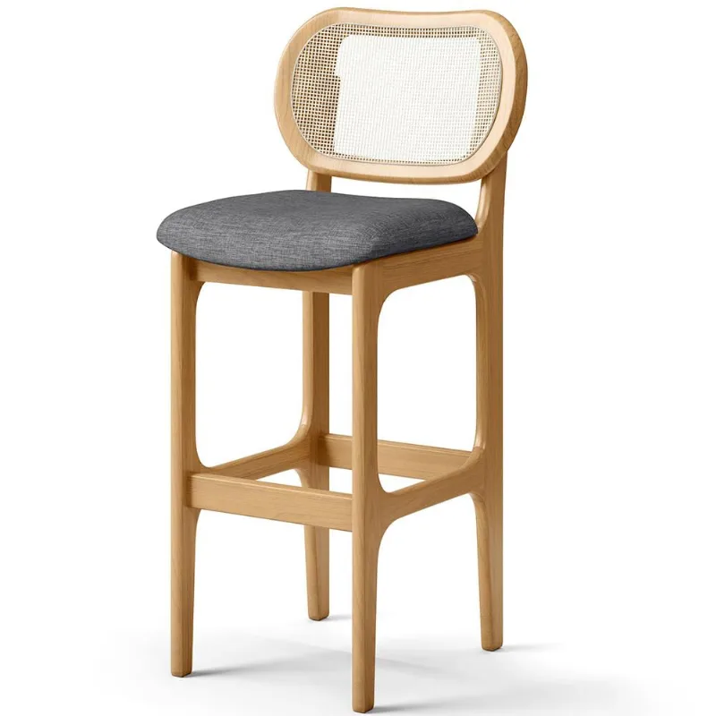 Banqueta Alta Para Cozinha Bancada Sala Tela Betta Fixa L02 Linho Cinza Escuro - Lyam - Lyam Decor