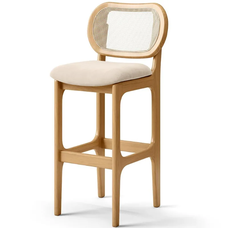 Banqueta Alta Para Cozinha Bancada Sala Tela Betta Fixa L02 Suede Bege - Lyam - Lyam Decor