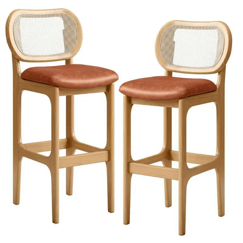 Kit 02 Banquetas Altas Para Cozinha Bancada Sala Tela Betta Fixa L02 Couríssimo Camel - Lyam - Lyam Decor