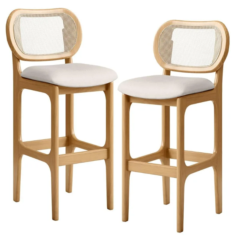 Kit 02 Banquetas Altas Para Cozinha Bancada Sala Tela Betta Fixa L02 Linho Cru - Lyam - Lyam Decor