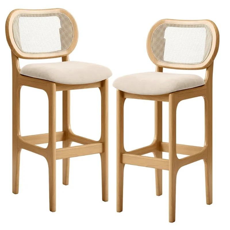 Kit 02 Banquetas Altas Para Cozinha Bancada Sala Tela Betta Fixa L02 Suede Bege - Lyam - Lyam Decor
