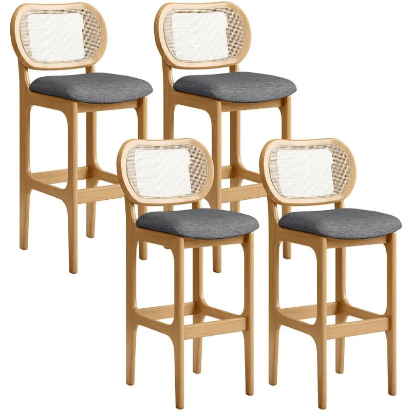 Kit 04 Banquetas Altas Para Cozinha Bancada Sala Tela Betta Fixa L02 Linho Cinza Escuro - Lyam - Lyam Decor