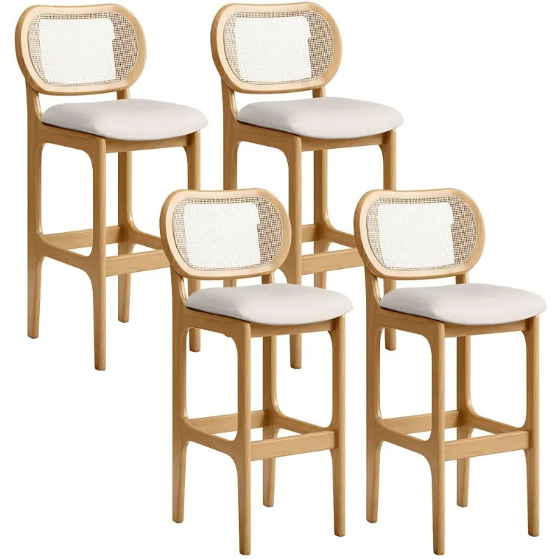 Kit 04 Banquetas Altas Para Cozinha Bancada Sala Tela Betta Fixa L02 Linho Cru - Lyam - Lyam Decor