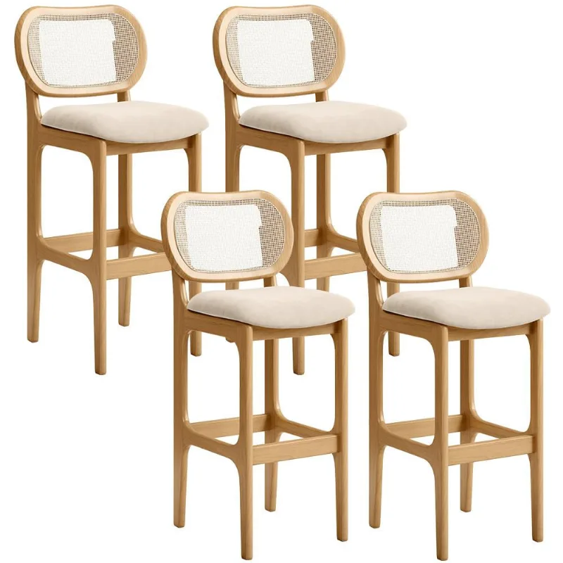 Kit 04 Banquetas Altas Para Cozinha Bancada Sala Tela Betta Fixa L02 Suede Bege - Lyam - Lyam Decor