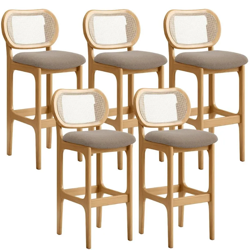 Kit 05 Banquetas Altas Para Cozinha Bancada Sala Tela Betta Fixa L02 Bouclê Bege - Lyam - Lyam Decor