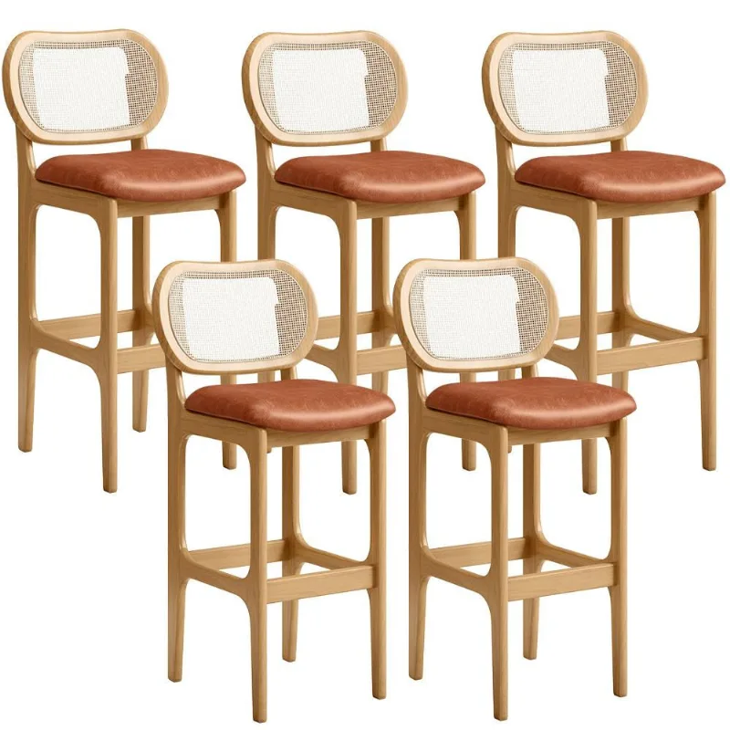 Kit 05 Banquetas Altas Para Cozinha Bancada Sala Tela Betta Fixa L02 Couríssimo Camel - Lyam - Lyam Decor